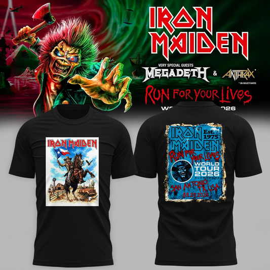 Iron Maiden San Antonio TX Event Tee 2026 Live At Alamodome On September 29 2026 Run For Your Lives Tour T-Shirt