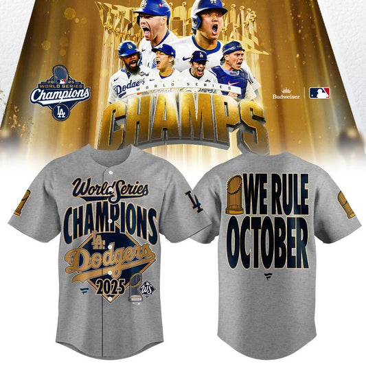 Men's Los Angeles Dodgers Fanatics Steel 2025 World Series Champions Locker Room Authentic Baseball Jersey