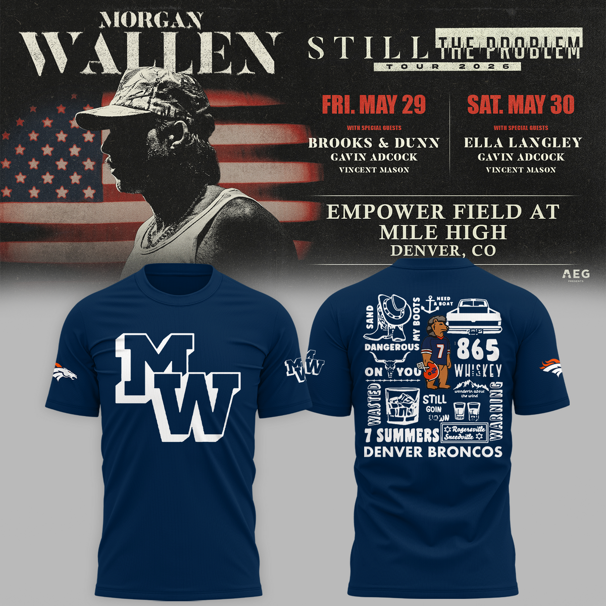 Limited Edition MWallen x Denver Broncos Tshirt 2026
