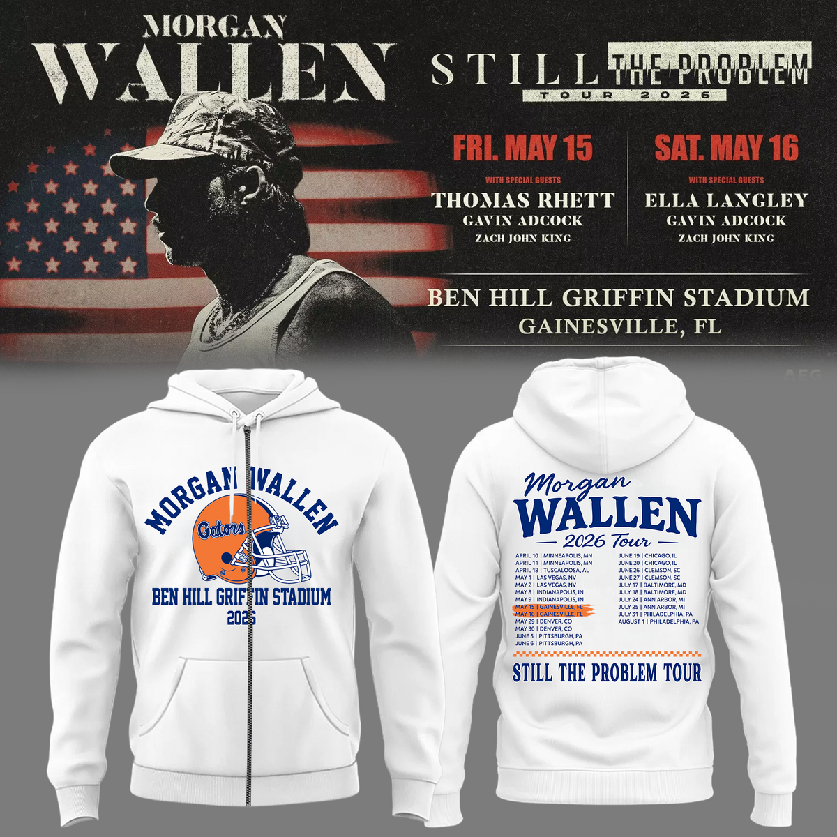 Limited Edition “Still The Problem Tour” At Ben Hill Griffin Stadium, Florida Gators Zip Hoodie